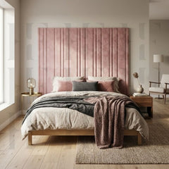 Girls Floating Headboard Vertical Slats Wall Panels Velvet Bed Board Cushion