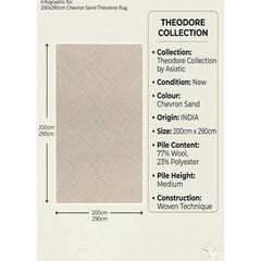 Chevron Sand Theodore Wool Rug 200x290cm Living Room Bedroom Asiatic RRP550