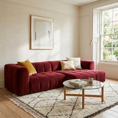 Crimson Modern Velvet 3-Seater Modular Grid Sofa
