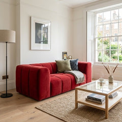 Crimson Modern Velvet 2-Seater Grid Loveseat
