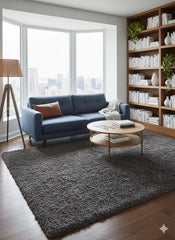 Grey Charcoal Sparkle Shaggy Rug 150x220cm,Premium Belgravia, Soft Pile