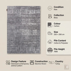 Beau Carbon Contemporary Rug 160x230cm, Livingroom Bedroom Asiatic RRP310