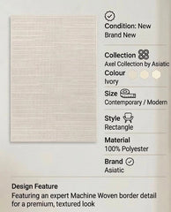 Ivory Camber Stripe Rug 200x290cm Contemporary Large Living Room Asiatic RRP800