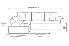 Aria Modern 3-Seater Fabric Sofa with Chaise Lounge