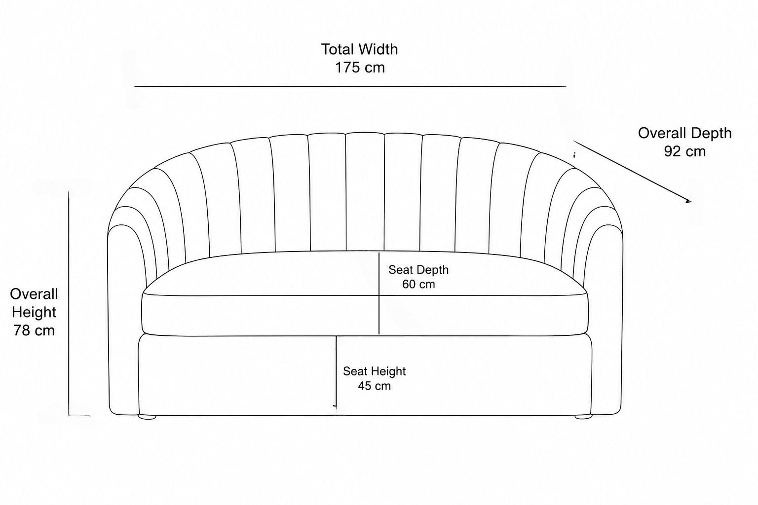 Modern Curved Fluted 2-Seater Loveseat