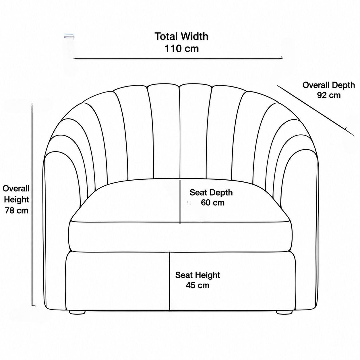 Modern Curved Fluted Accent Armchair (1-Seater)