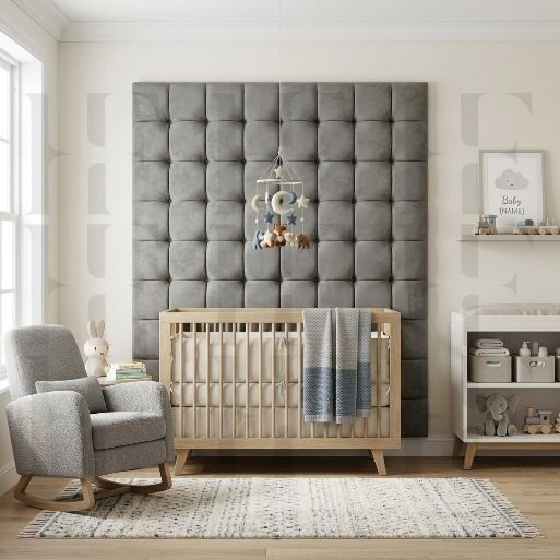 Soft Padded Tufted Grid Safety Wall Panels & Protective Floating Headboard