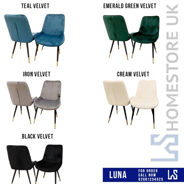 Luna Velvet Dining Chair, Multiple Colours