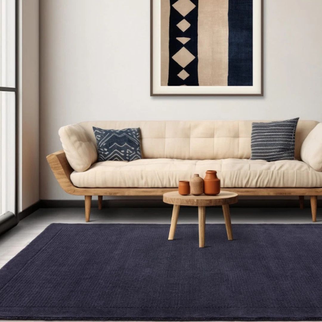 York Navy Wool Rug Contemporary 160x230cm M&S Living Room Bedroom Asiatic RRP550