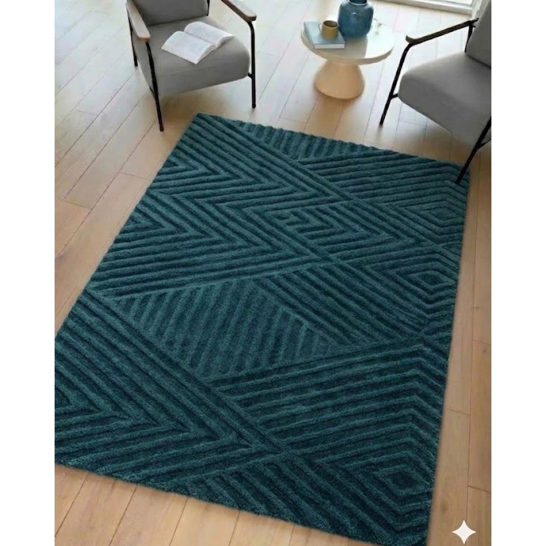Teal Hague Premium Wool Rug  120x170cm,Living Room Bedroom By Asiatic RRP450