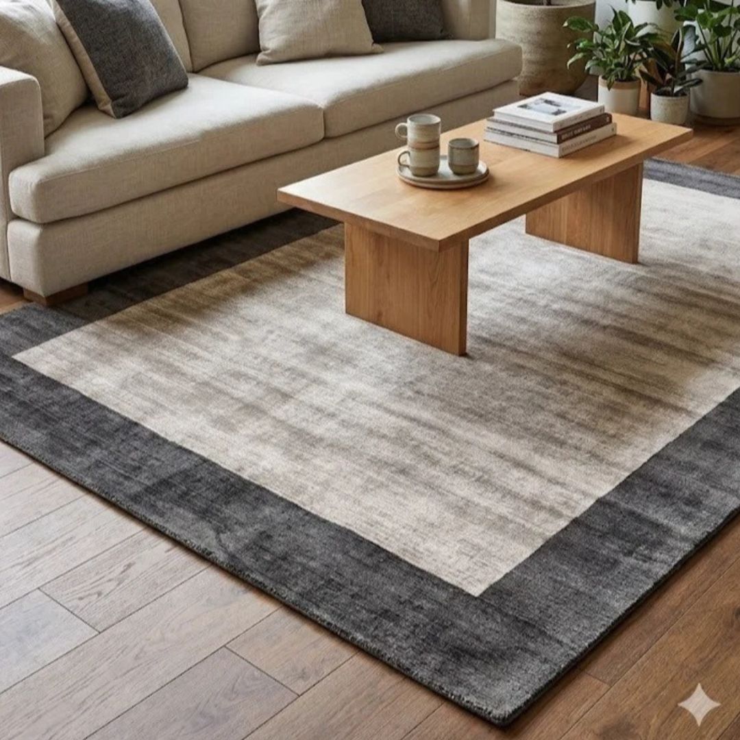 Silver Blade Border Contemporary Rug 200x200cm Livingroom Bedroom Asiatic RRP450