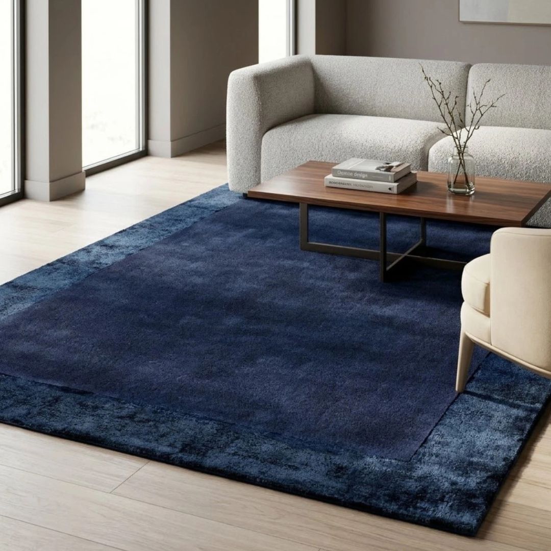 Navy Ascot Wool Rug Contemporary 160x230cm Livingroom Bedroom By Asiatic RRP800