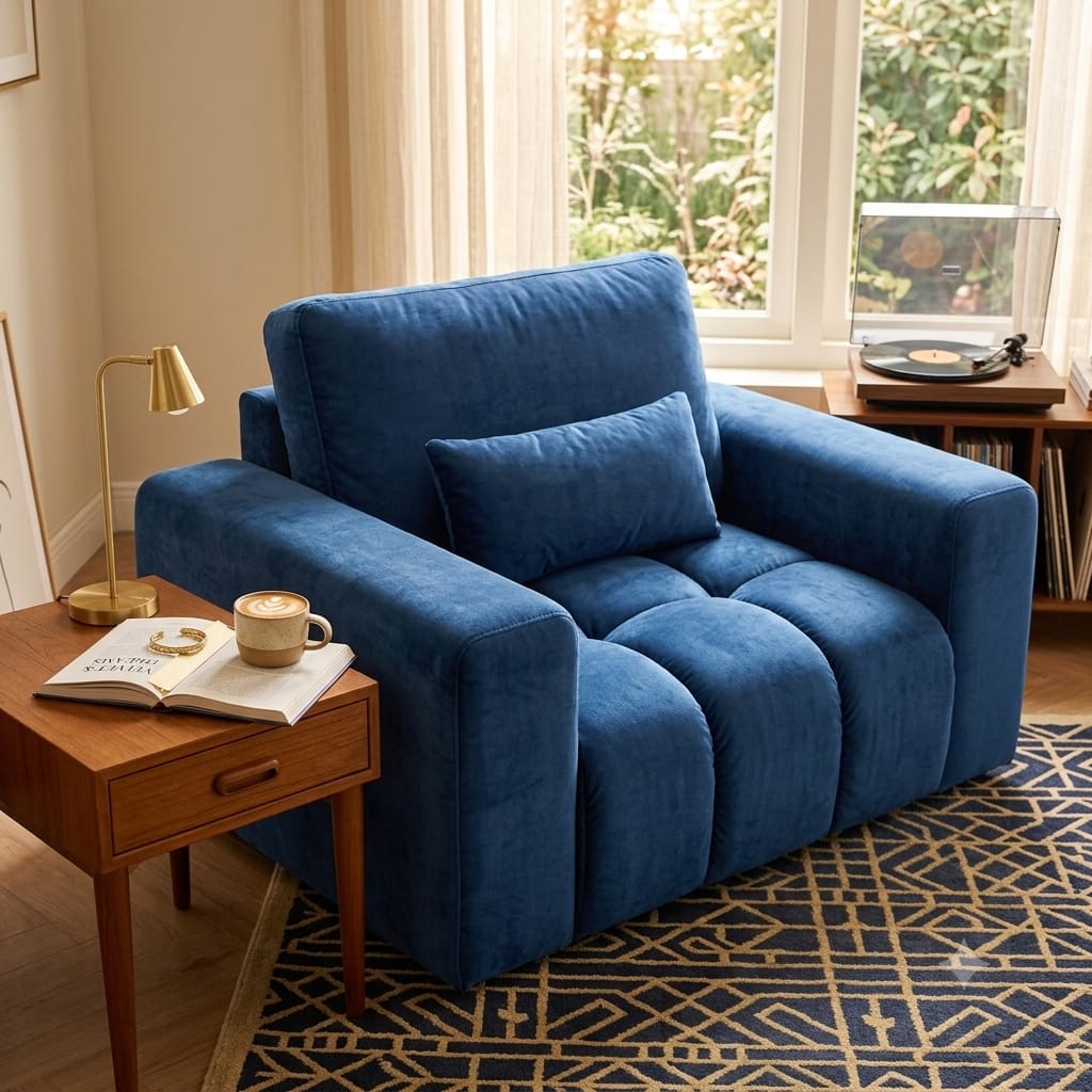 Aria Modern Blue Velvet Accent Armchair (1-Seater)