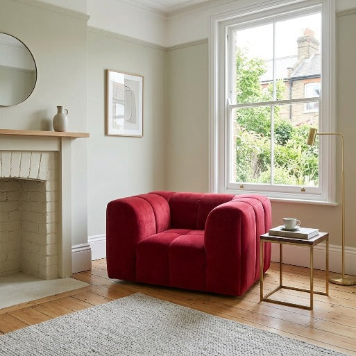Crimson Modern Velvet Accent Grid Armchair (1-Seater)