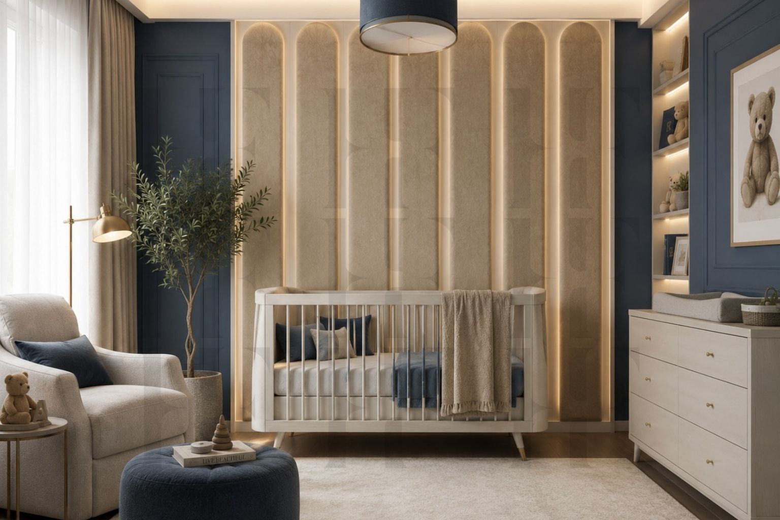 Safe & Soft Cushioned Arched Wall Padding – Cozy Kids' Room Decor