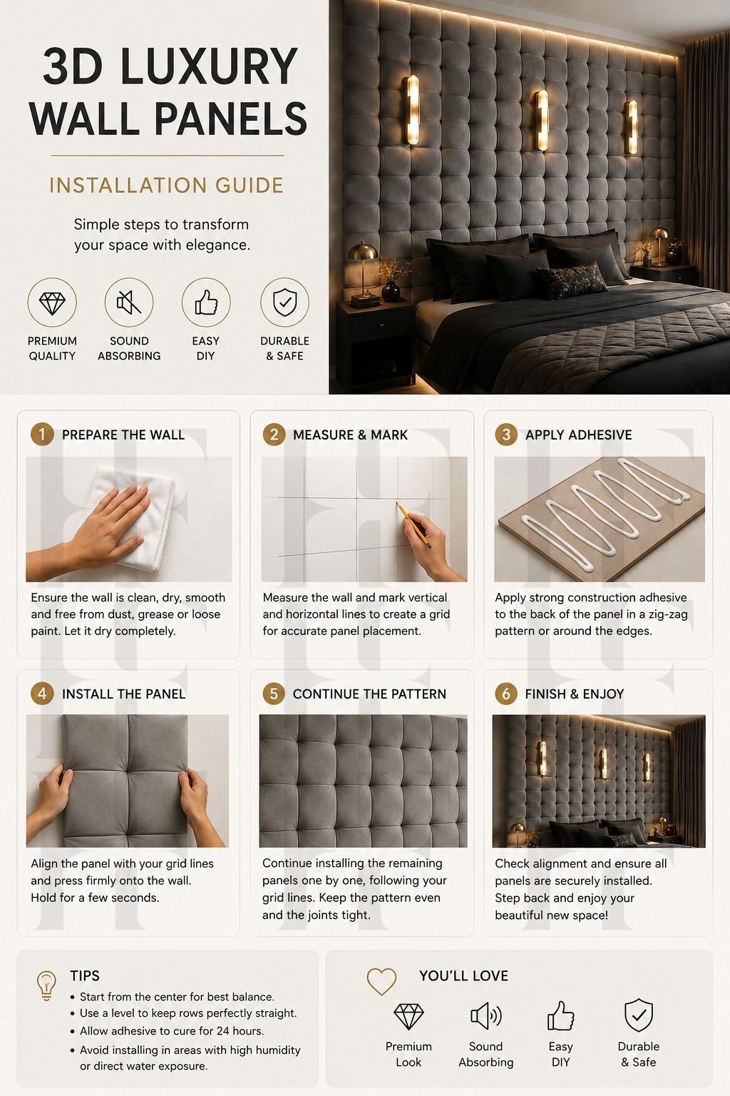 Soft Padded Tufted Grid Safety Wall Panels & Protective Floating Headboard