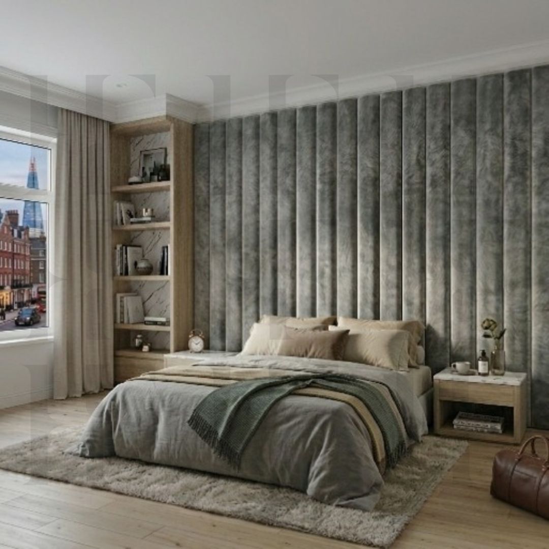 Luxury Upholstered Floating Headboard 3D Fluted Wall Panels Bed Board Backrest