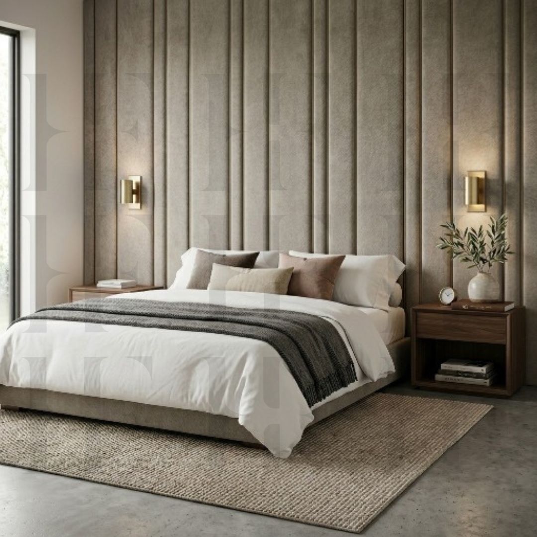 Luxury Upholstered Floating Headboard Vertical Slats Wall Panels Bed Board
