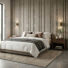 Luxury Upholstered Floating Headboard Vertical Slats Wall Panels Bed Board