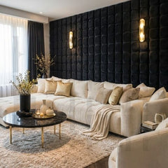 Grand Royal Button-Tufted Grid Wall Panels & Upholstered Feature Headboard