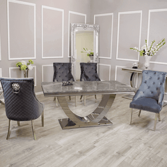 Arial Marble Dining Table With Kensington Chairs, Grey