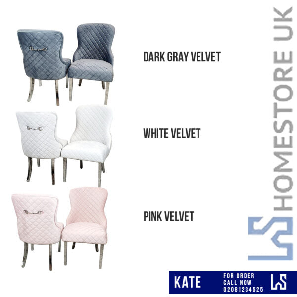 Kate Dining Chair - Chrome Clasp, Quilted Back, Multiple Colours