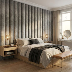 Luxury Upholstered Floating Headboard 3D Fluted Wall Panels Bed Board Backrest