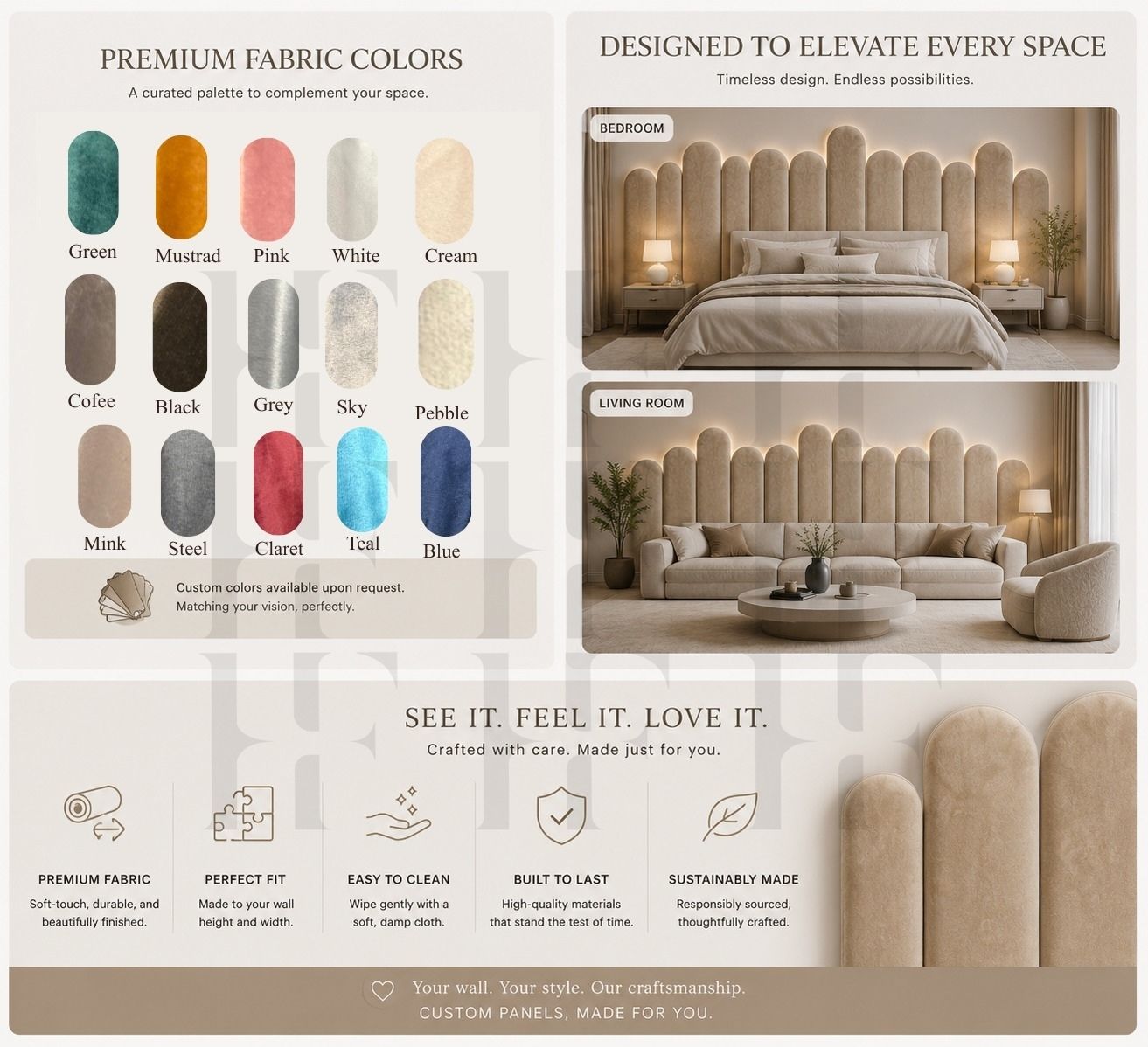 Luxury Arched 3D Upholstered Wall Panels – Premium Signature Feature Wall