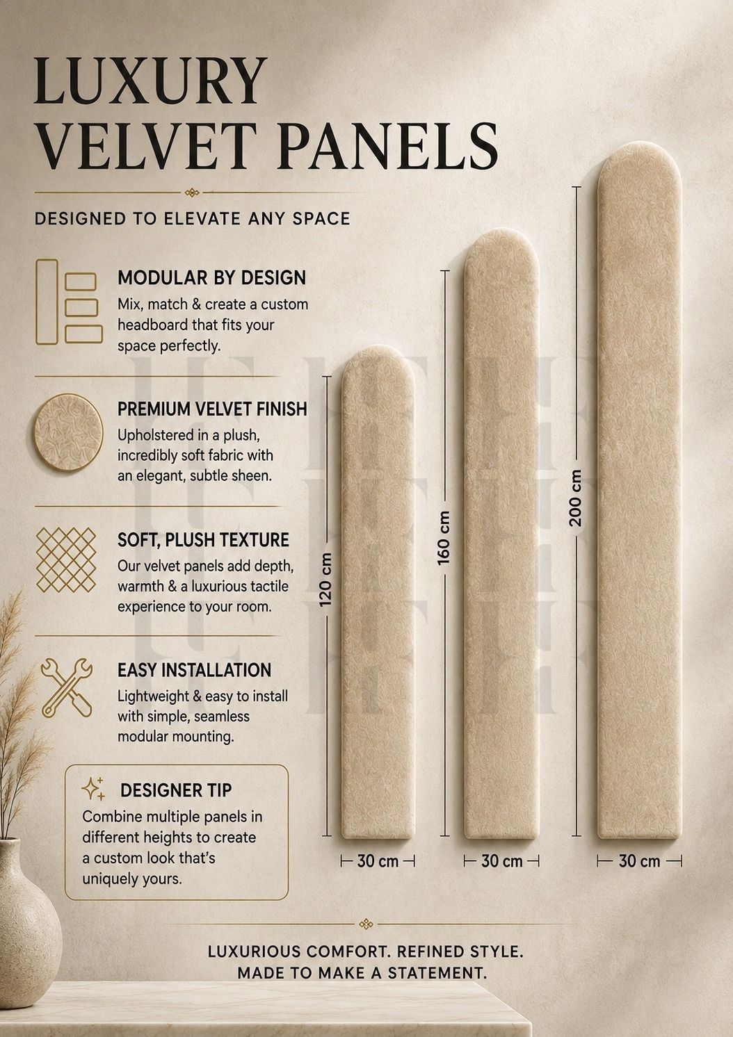 Luxury Arched 3D Upholstered Wall Panels – Premium Signature Feature Wall