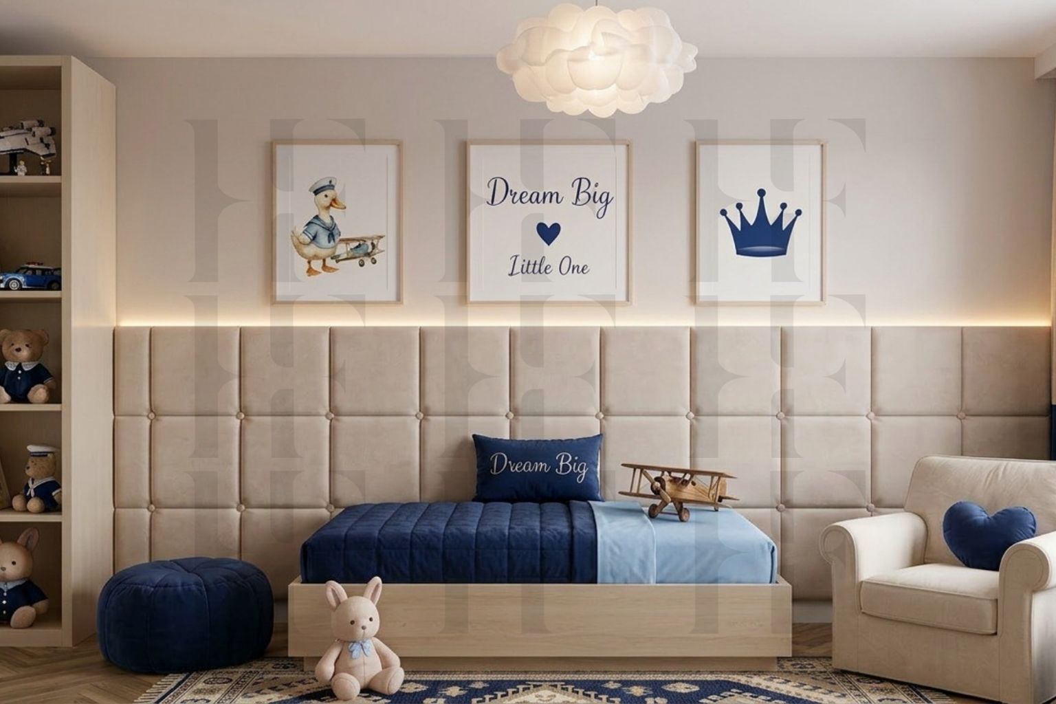 Modern Tufted Square  Boys Wall Panels – Sleek Architectural Bedroom Decor