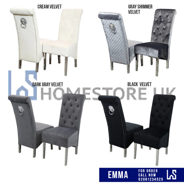 Emma Dining Chair - Lion Knocker, Quilted Back, Multiple Colours