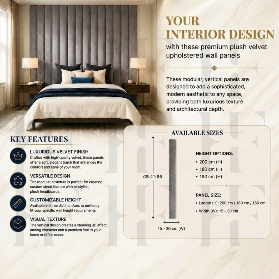 Luxury Upholstered Floating Headboard 3D Fluted Wall Panels Bed Board Backrest