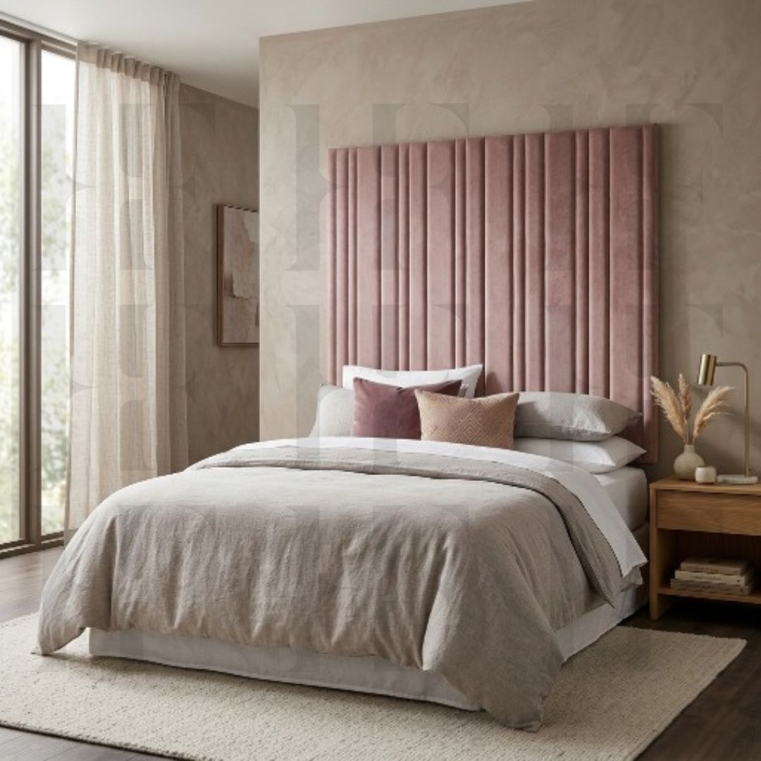 Girls Floating Headboard Vertical Slats Wall Panels Velvet Bed Board Cushion