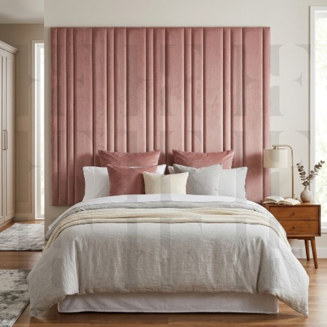 Girls Floating Headboard Vertical Slats Wall Panels Velvet Bed Board Cushion