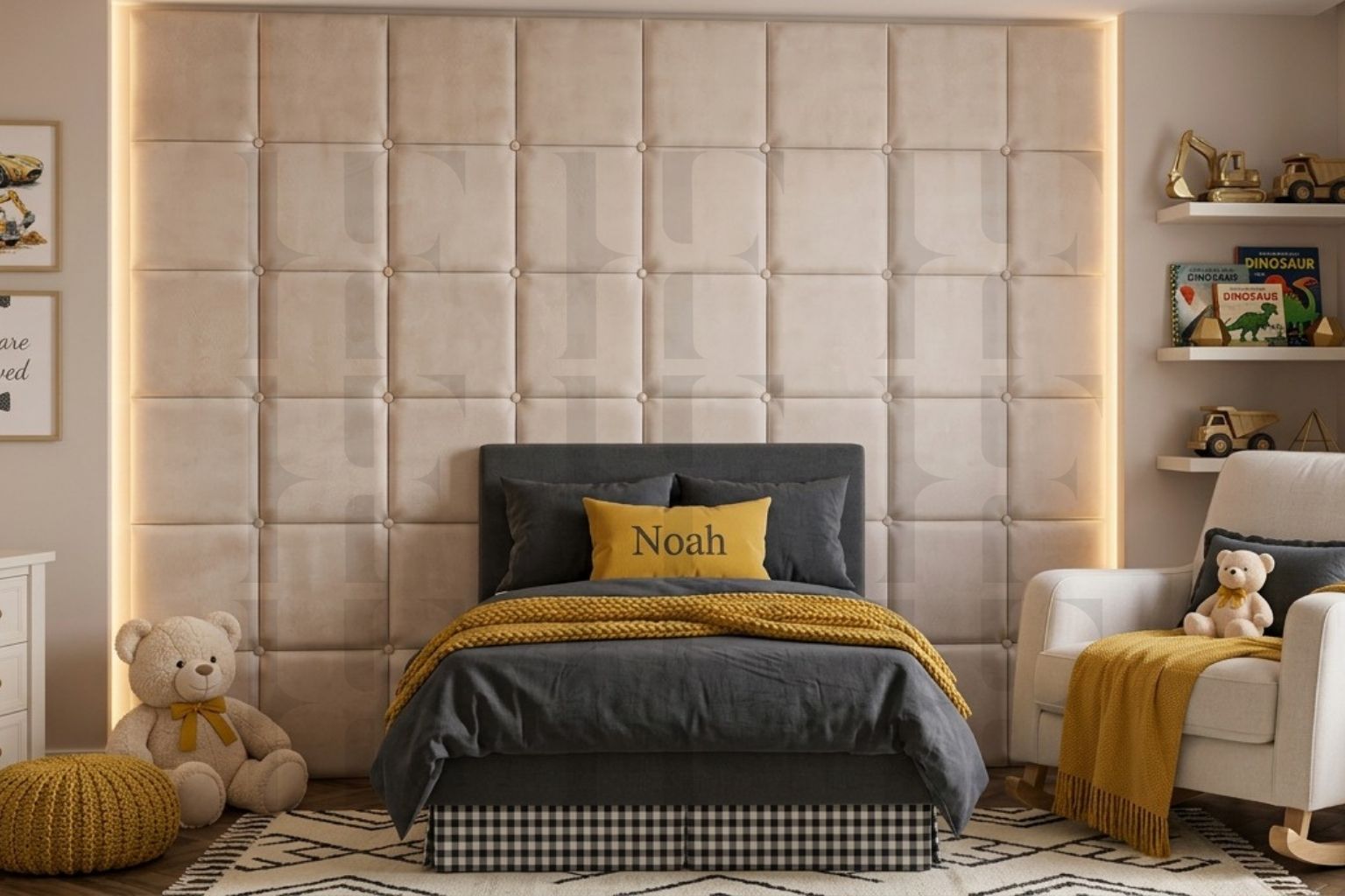 Modern Tufted Square  Boys Wall Panels – Sleek Architectural Bedroom Decor