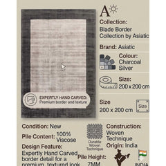 Silver Blade Border Contemporary Rug 200x200cm Livingroom Bedroom Asiatic RRP450
