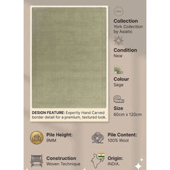Sage York Rug Contemporary 60x120cm M&S Living Room Bedroom Asiatic RRP550