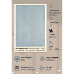 Duck Egg York Rug Contemporary 60x120cm M&S Living Room Bedroom Asiatic RRP550