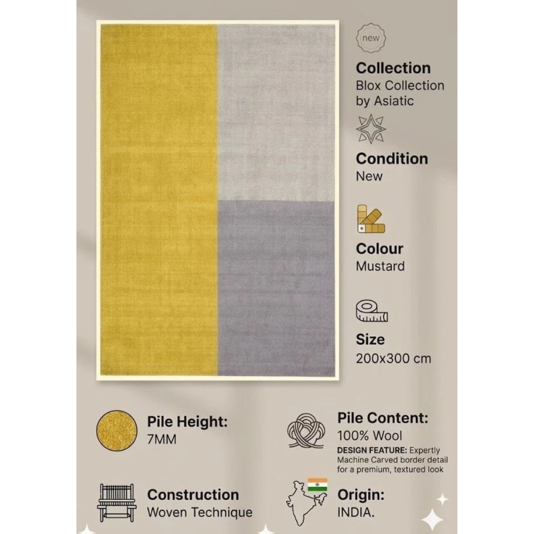 Mustard Contemporary Reko Rug for Bedroom Livingroom 200x300cm By Asiatic RRP440