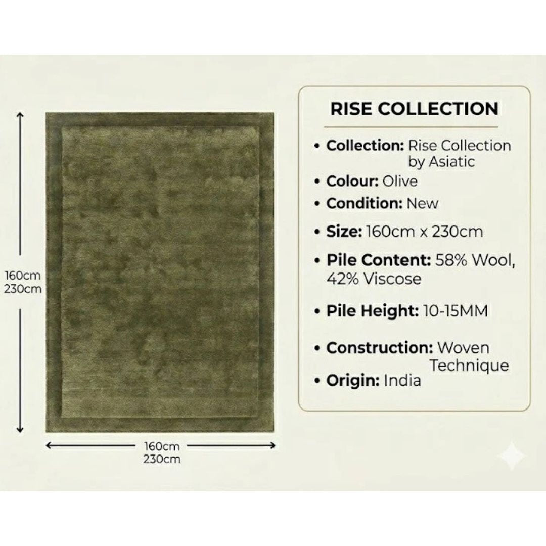 Olive Rise Modern Rug 160x230cm, Chic Living Room & Bedroom By Asiatic RRP 400