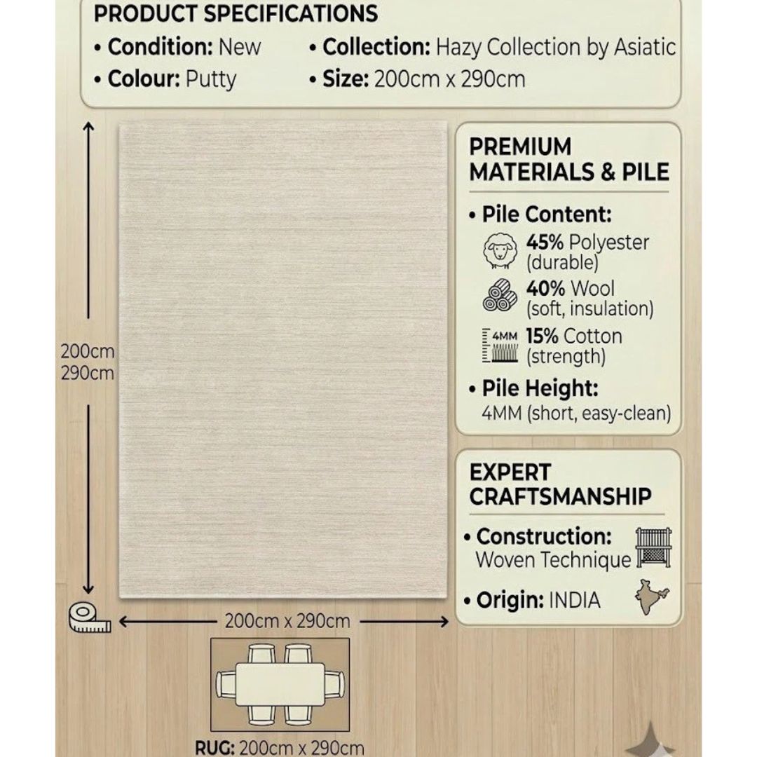Asiatic Hazy Putty Rug 200x290cm Large Handwoven Wool Contemporary M&S RRP800