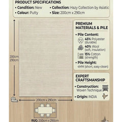 Asiatic Hazy Putty Rug 200x290cm Large Handwoven Wool Contemporary M&S RRP800