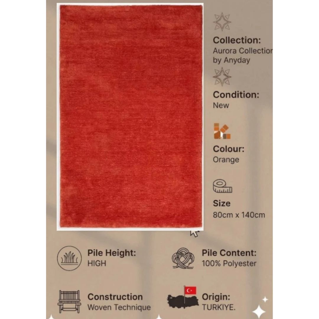John Lewis Orange Plain Easy Care Rug 160x230cm, Modern Bedroom Asia RRP310