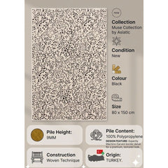 Black Muse Spotty Contemporary Rug 80x150cm Premium Living Room Asiatic RRP290