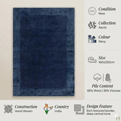 Navy Ascot Wool Rug Contemporary 160x230cm Livingroom Bedroom By Asiatic RRP800