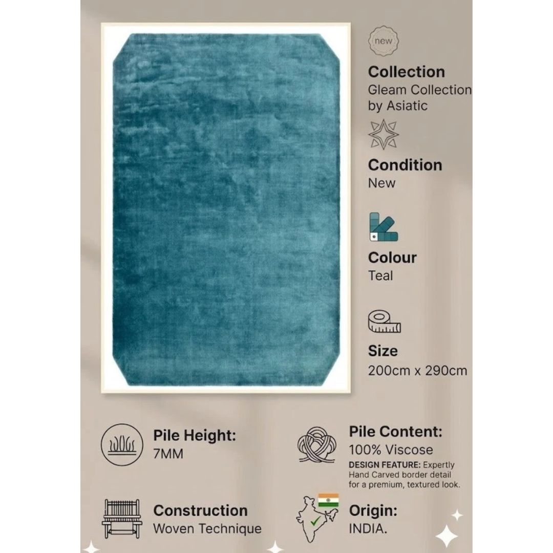 Teal Gleam Premium Wool Rug | 200x290cm,Living Room Bedroom By Asiatic RRP450