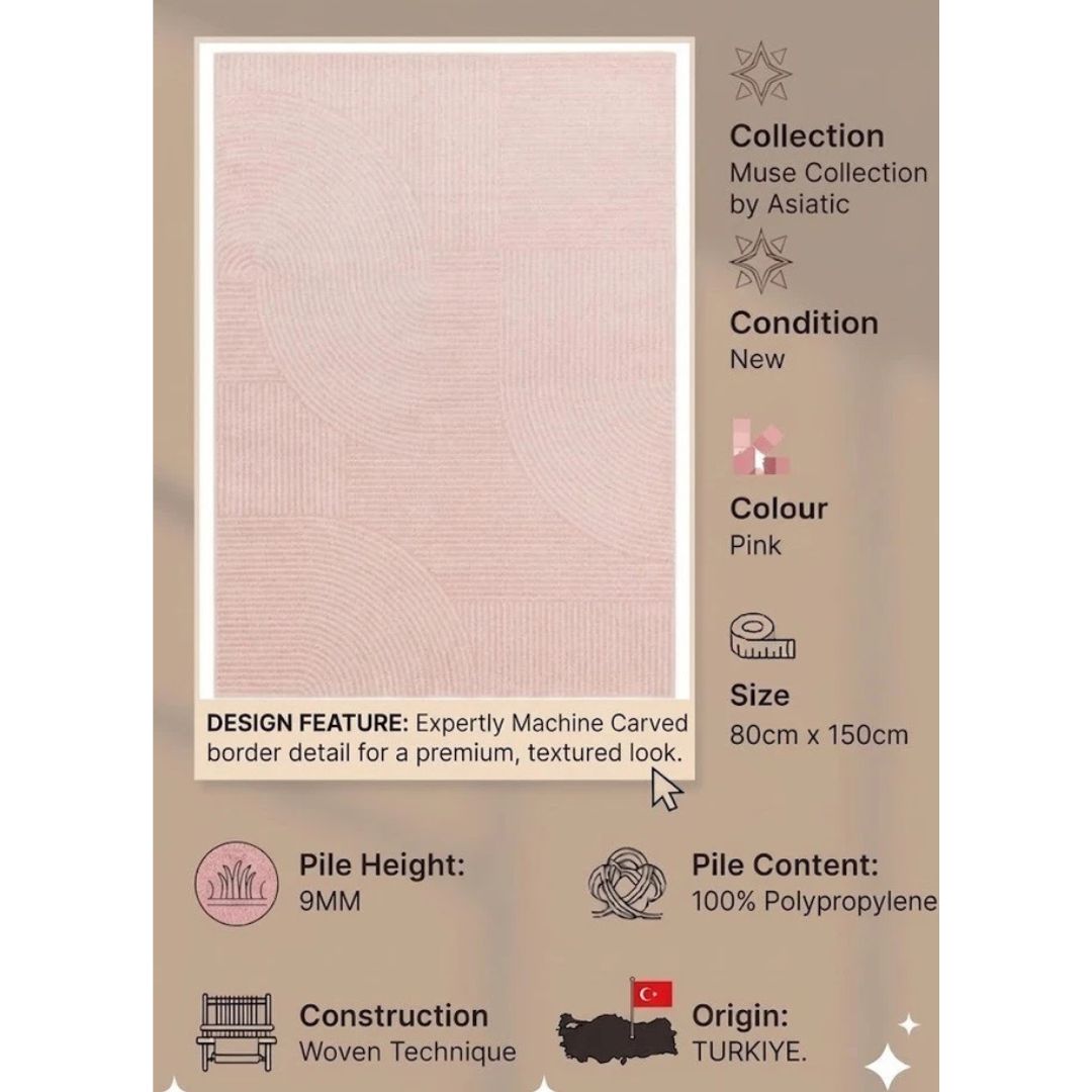 Pink Muse MU17 Contemporary Rug 80x150cm Premium Living Room Asiatic RRP290