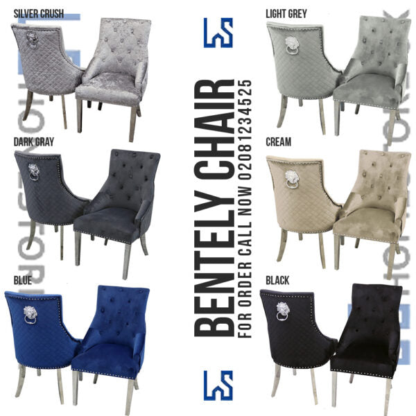 Bentley Dining Chair - Lion Knocker, Quilted Back, Multiple Colors
