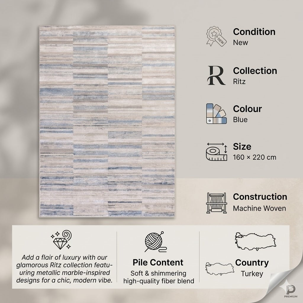 Ritz RI01 Blue Contemporary Rug 160x220cm, Livingroom Bedroom Asiatic RRP310