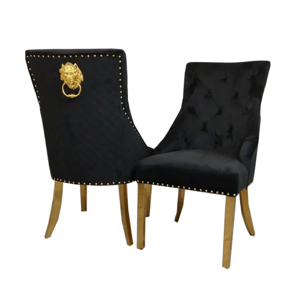 Bentley Gold Dining Chair - Lion Knocker, Quilted Back, Multiple Colors